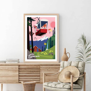 Poster retro savoie ou bien ! Affiche + cadre en bois - Chêne