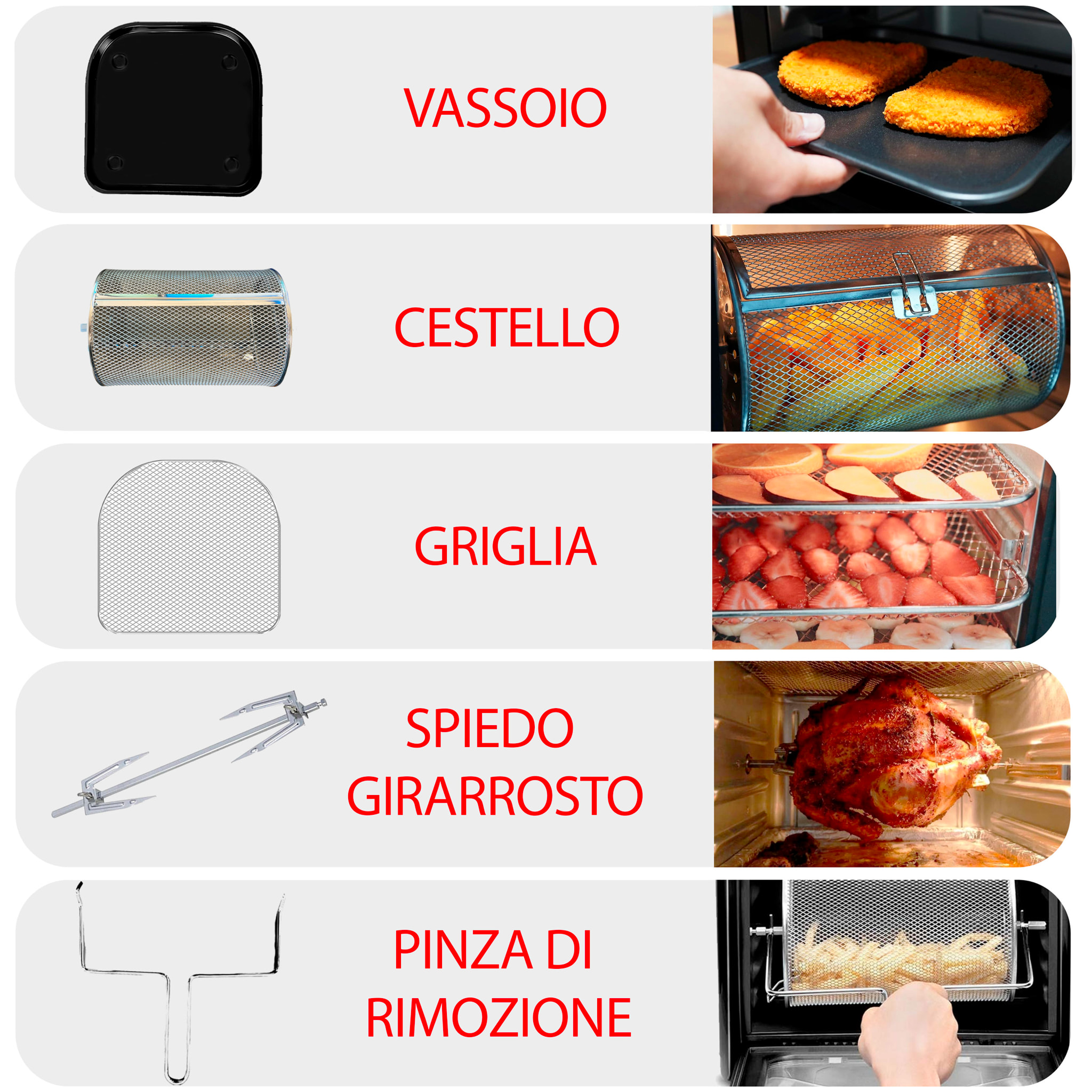Friggitrice Ad Aria 12 Litri 10 In 1 Forno Aria Calda Con LED Touch Screen Senza Olio Multifunzione 1800W 6 Accessori 7 Programmi