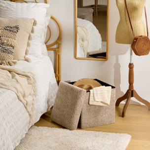 Pouf Pliable Coffre Soana en bouclette Beige foncé 38x38cm