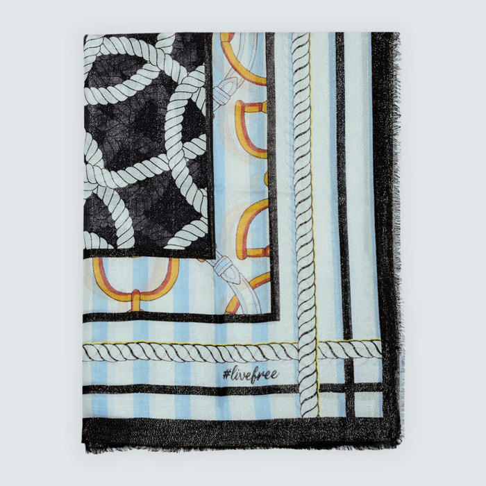 Fiorella Rubino - Foulard lungo con stampa marinière - Azzurro