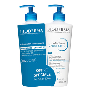Atoderm Crème Ultra - Lot Crème Hydratante Ultra-Nourrissante 2x500 ml