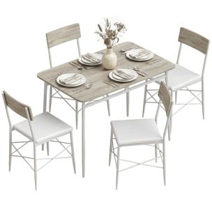 HOMCOM Juego de Mesa y Sillas de Comedor 5 Piezas, Mesa de Cocina Rectangular con 4 Sillas Acolchadas, Estilo Moderno, Marco Metálico, para Espacios Pequeños, Salón, 106x66x75 cm, Roble y Blanco