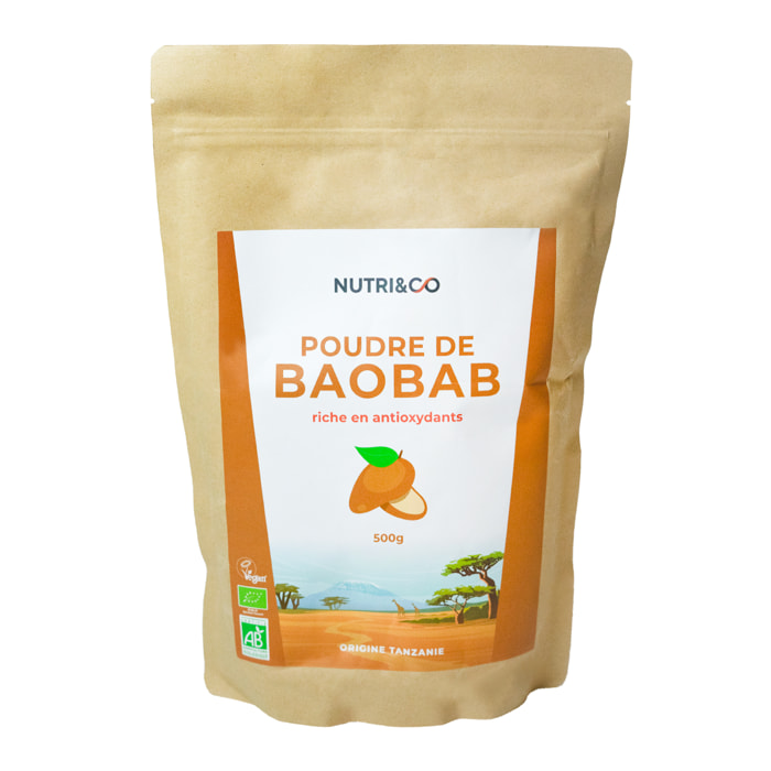 Nutri&Co Poudre de Baobab - Riche en antioxydants - 500g Vegan