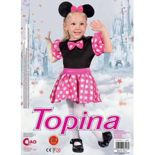 Abito Topina Rosa Costume Carnevale Con Orecchie Finte Bambina