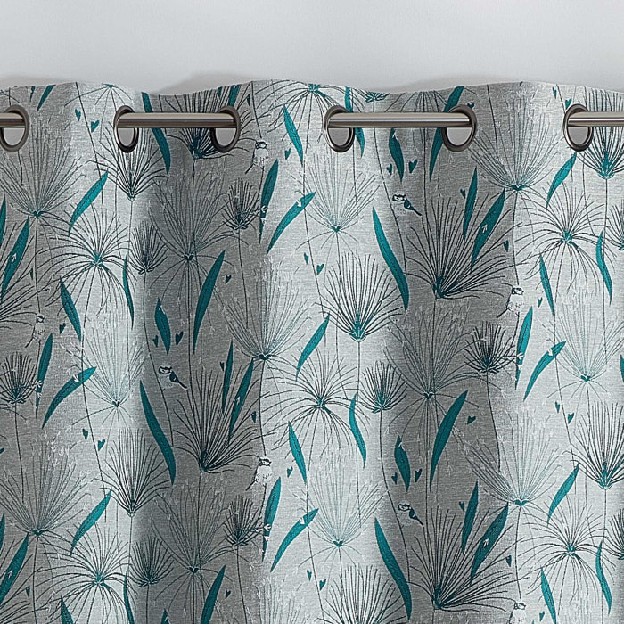 Rideau d'ameublement à jacquard papyrus - Bleu Paon
