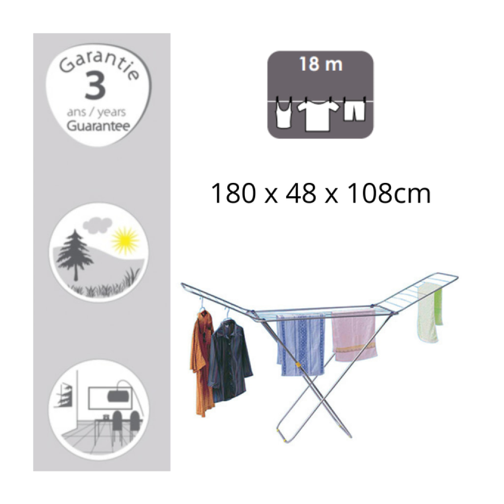 Etendoir à  linge à  ailes 18M en Inox MSV