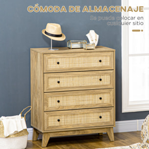 Conjunto para el Hogar Incluye 1 Cómoda con 4 Cajones 1 Aparador y 2 Mesitas de Noche con Puerta de Ratán Sintético Estilo Cannage Natural