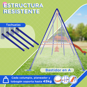 Columpio Infantil 4 en 1 Columpio para Niños con 2 Columpios Individuales 1 Columpio del Planeador 1 Tobogán Cuerda Ajustable y Anti-UV para Exterior Multicolor