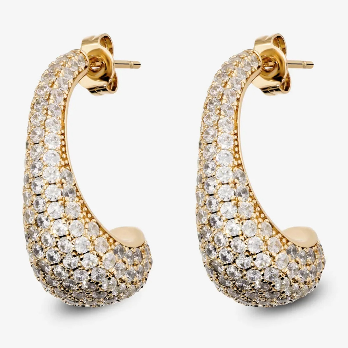 Orecchini a Lobo Graduati in Pavé di Cubic Zirconia placcati Rodio