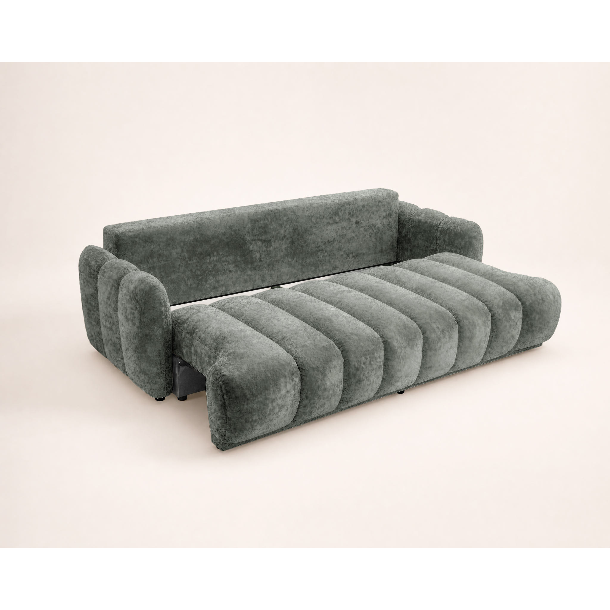 Silvia - Canapé droit 3 places convertible avec coffre - en tissu bouclette - Gris
