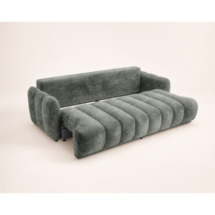 Silvia - Canapé droit 3 places convertible avec coffre - en tissu bouclette - Gris