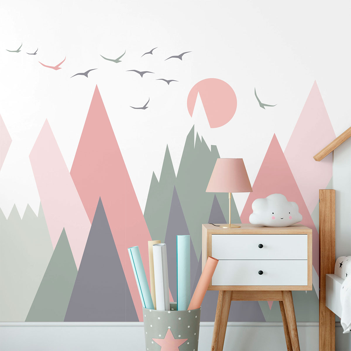 Stickers muraux enfants - Décoration chambre bébé - Autocollant Sticker mural géant enfant montagnes scandinaves ODEKA