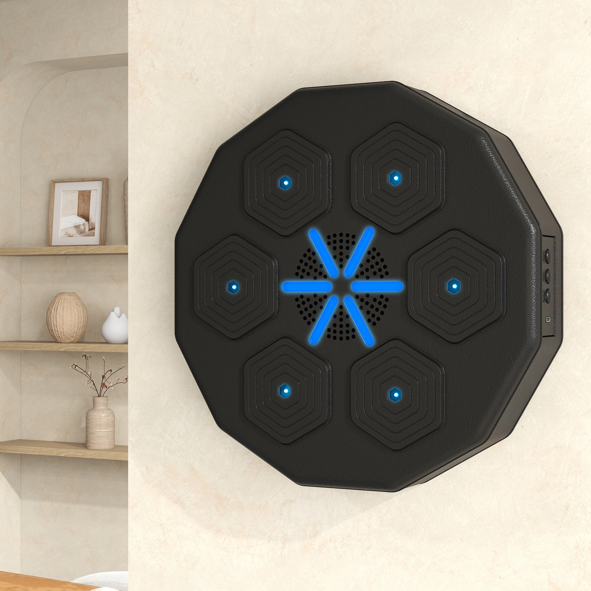Machine de boxe musicale murale avec lumières - connexion bluetooth, charge USB - noir