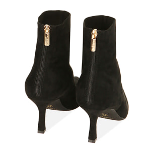 Ankle boots neri in microfibra, tacco 7,5 cm