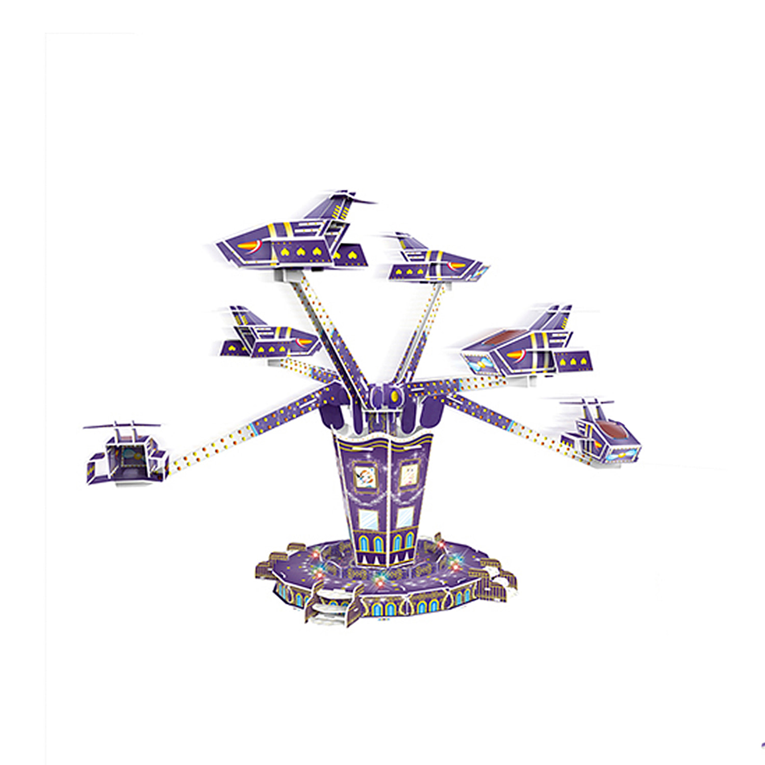 Puzle 3D de cartón de la atracción AstroJet con luces y música. 88 piezas.