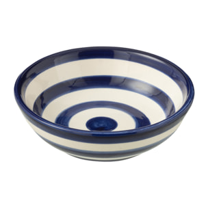 J-Line bol Granada Stripes Low - céramique - blanc/bleu - small - Ø 14 cm