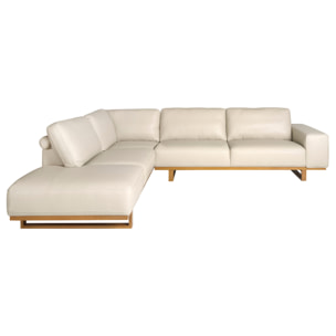 Sofá rinconera Angel Cerdá izquierda de 5 plazas tapizado en piel de origen vacuno en arena patas de madera en miel 316x252x82cm