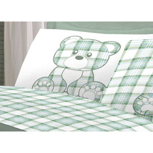 Completo Lenzuola In 100% Cotone Orsetto Tartan Primavera