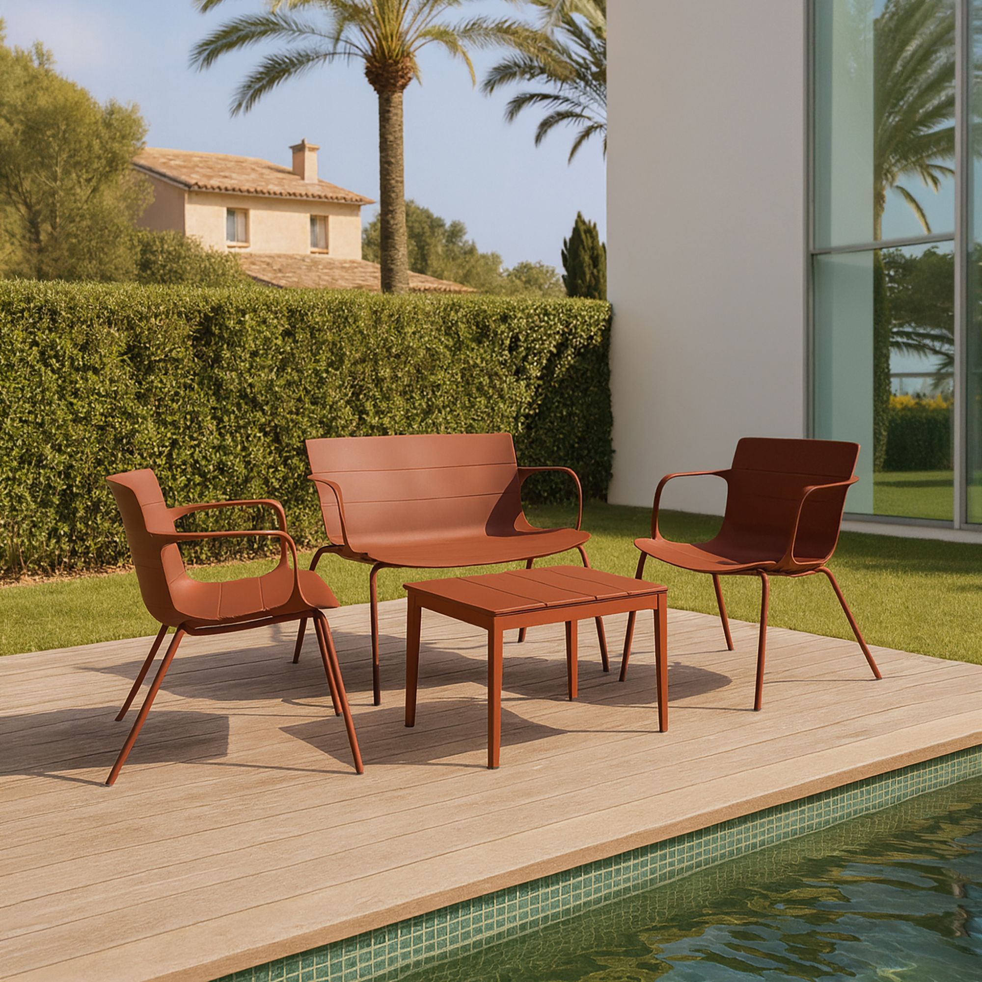 Salon de jardin en polypropylène brique 4 places MONTAUK