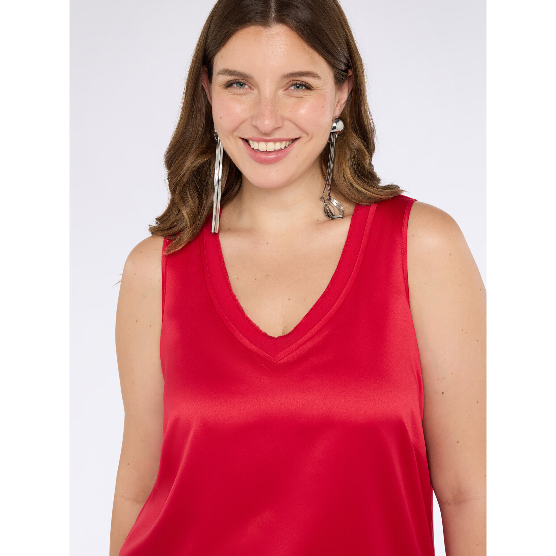 Fiorella Rubino - Top bimaterico con scollo a V - Rosso