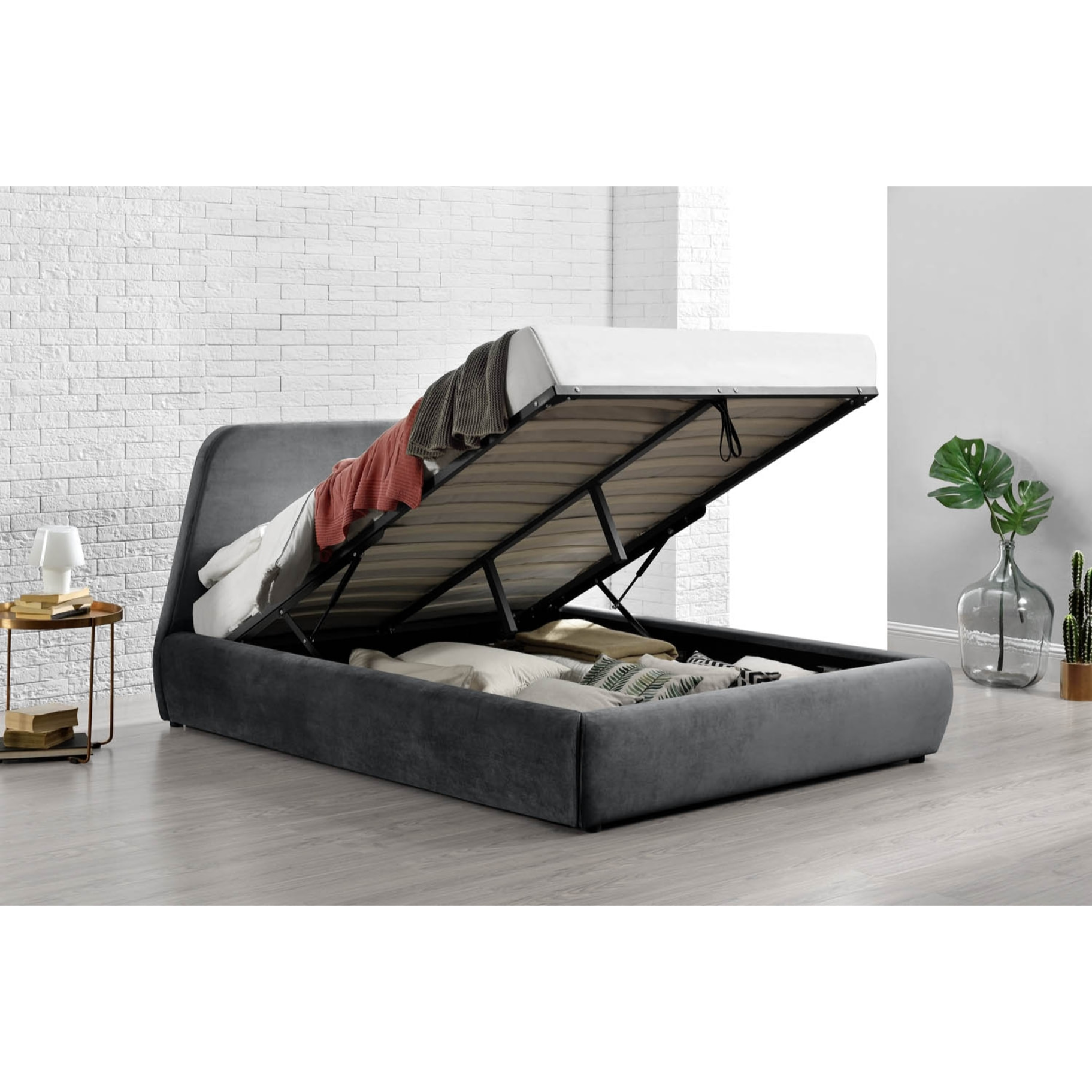 SACHA Lit coffre - 180x200 cm - Velours gris