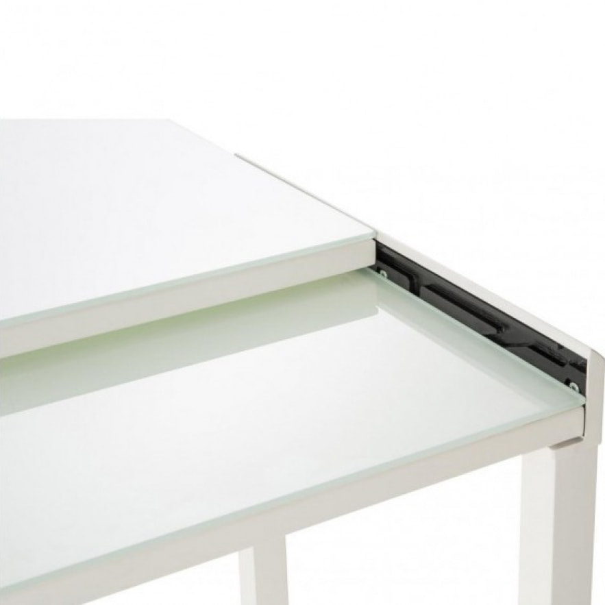 Table extensible compact plateau verre blanc 110/165 cm - TESS