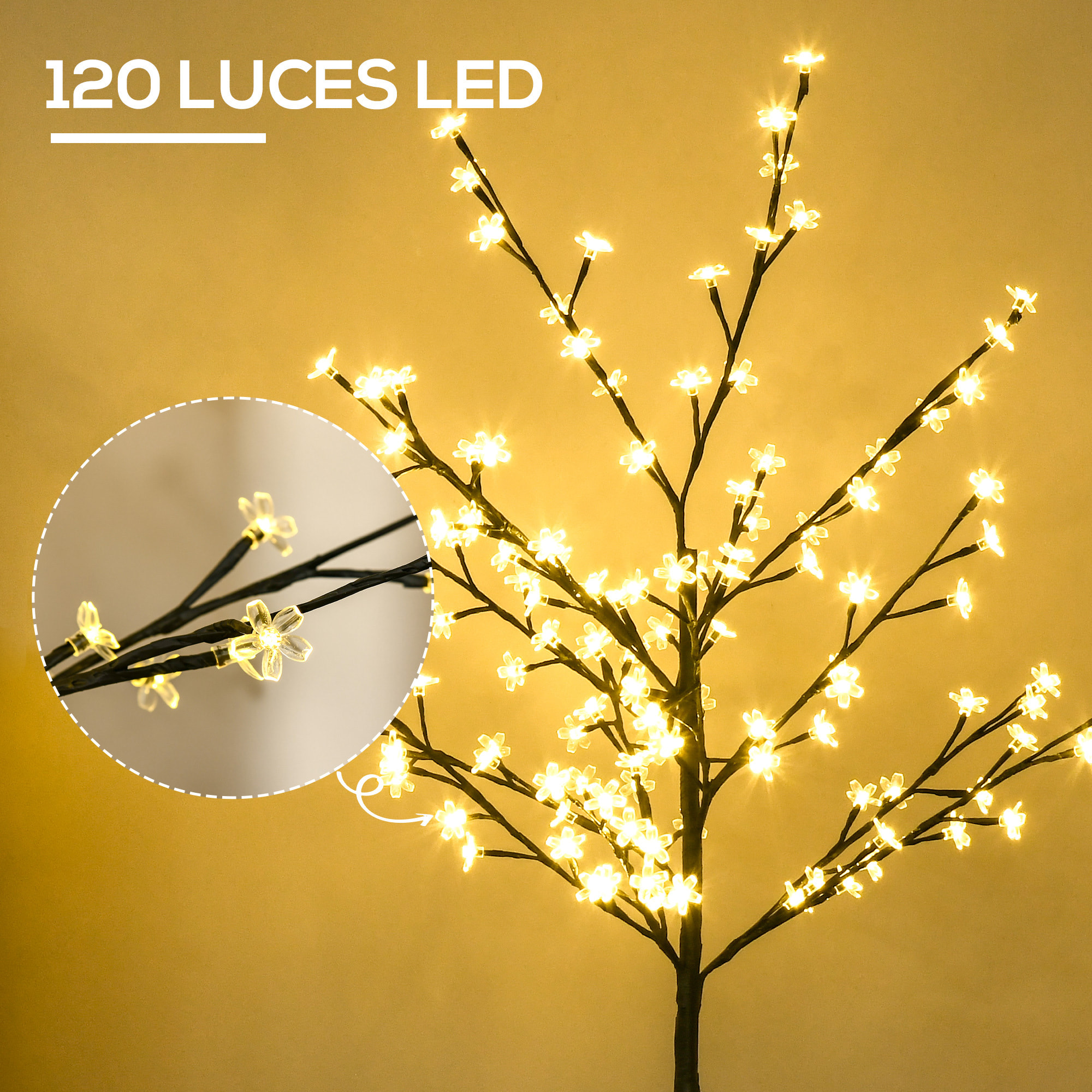 Luz de árbol de Cerezo con 120 Luces LED IP44 Ramas Flexibles 17x17x120 cm Negro