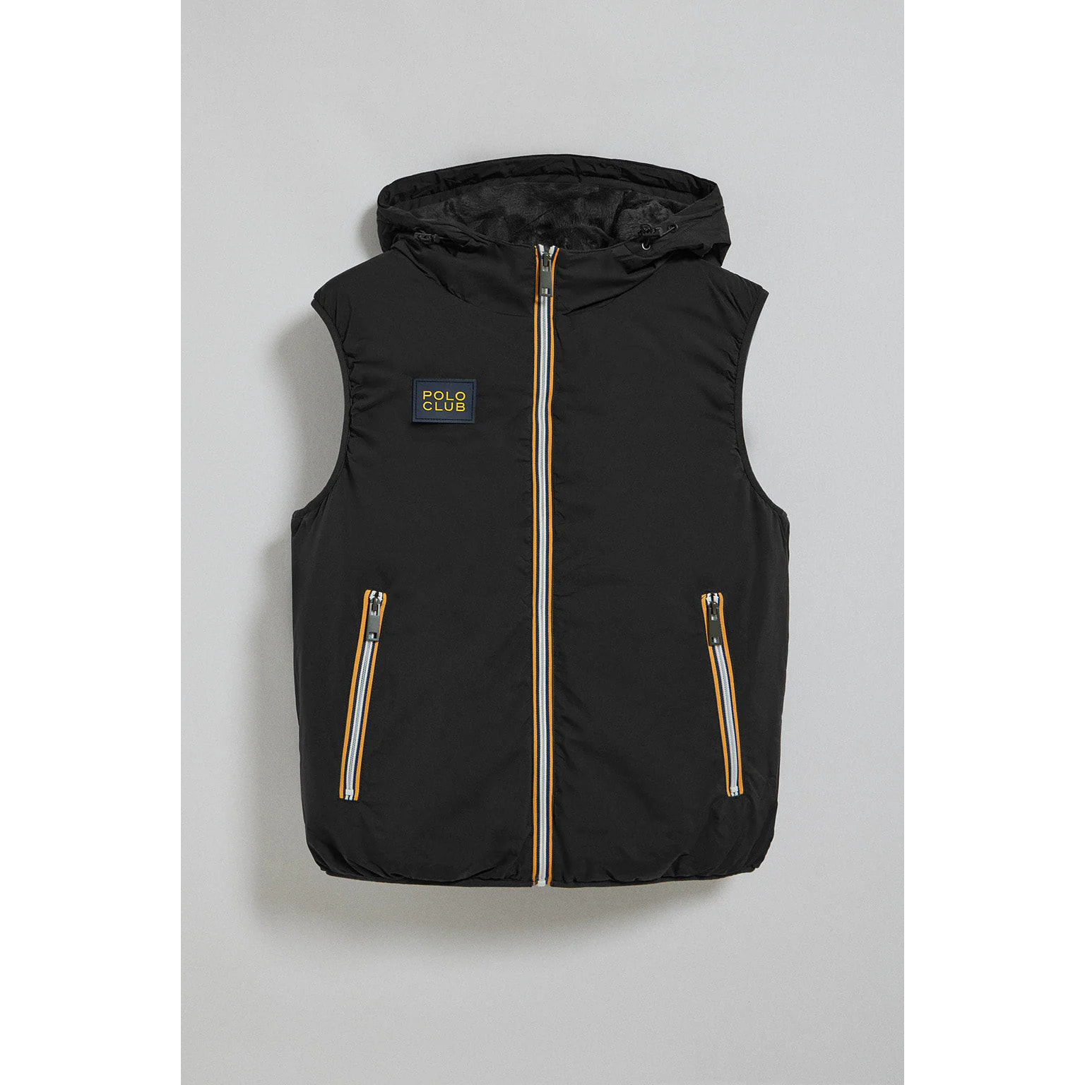 Gilet nero leggero con cappuccio fisso e particolari Polo Club