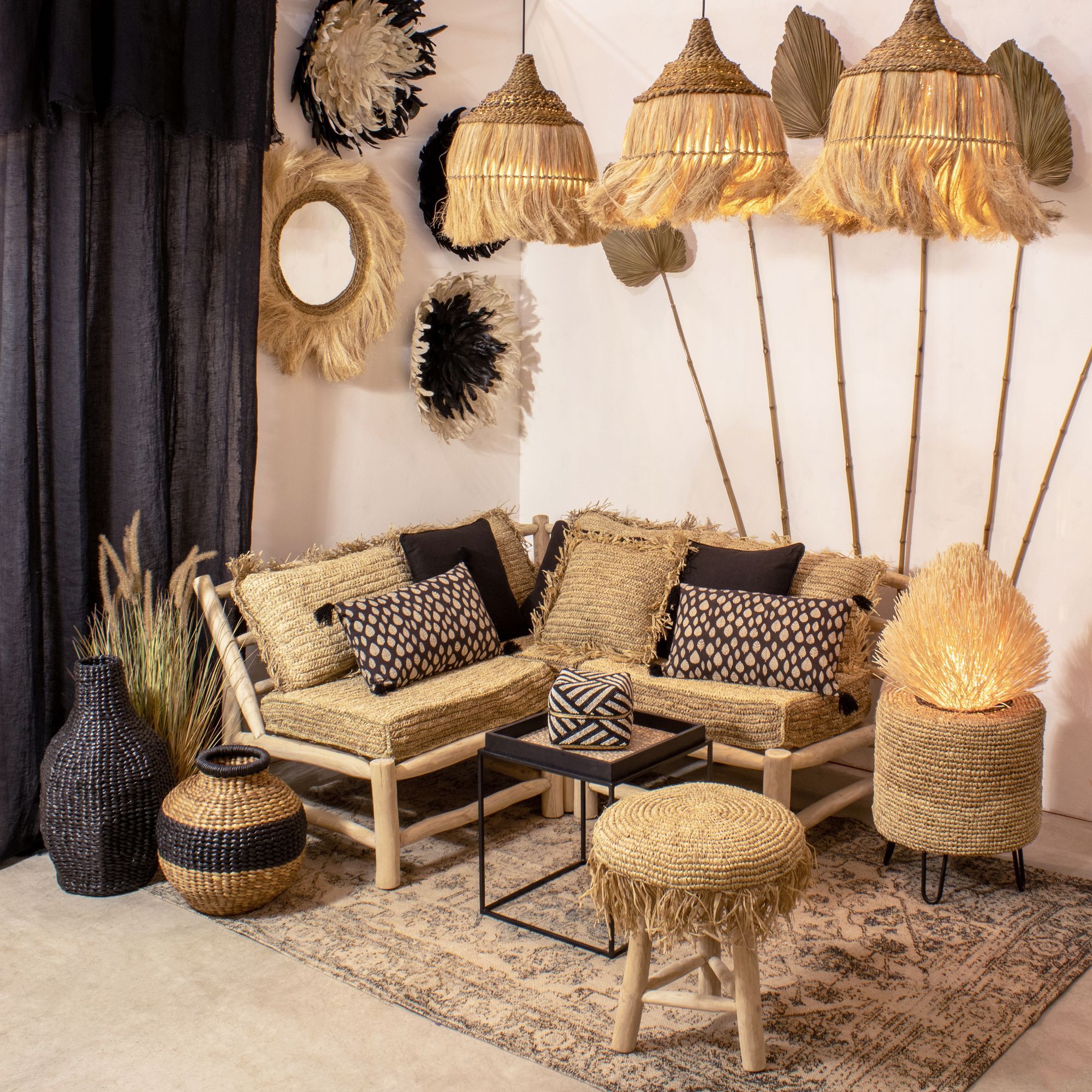 Coussin en raphia avec franges 40cm SYROS