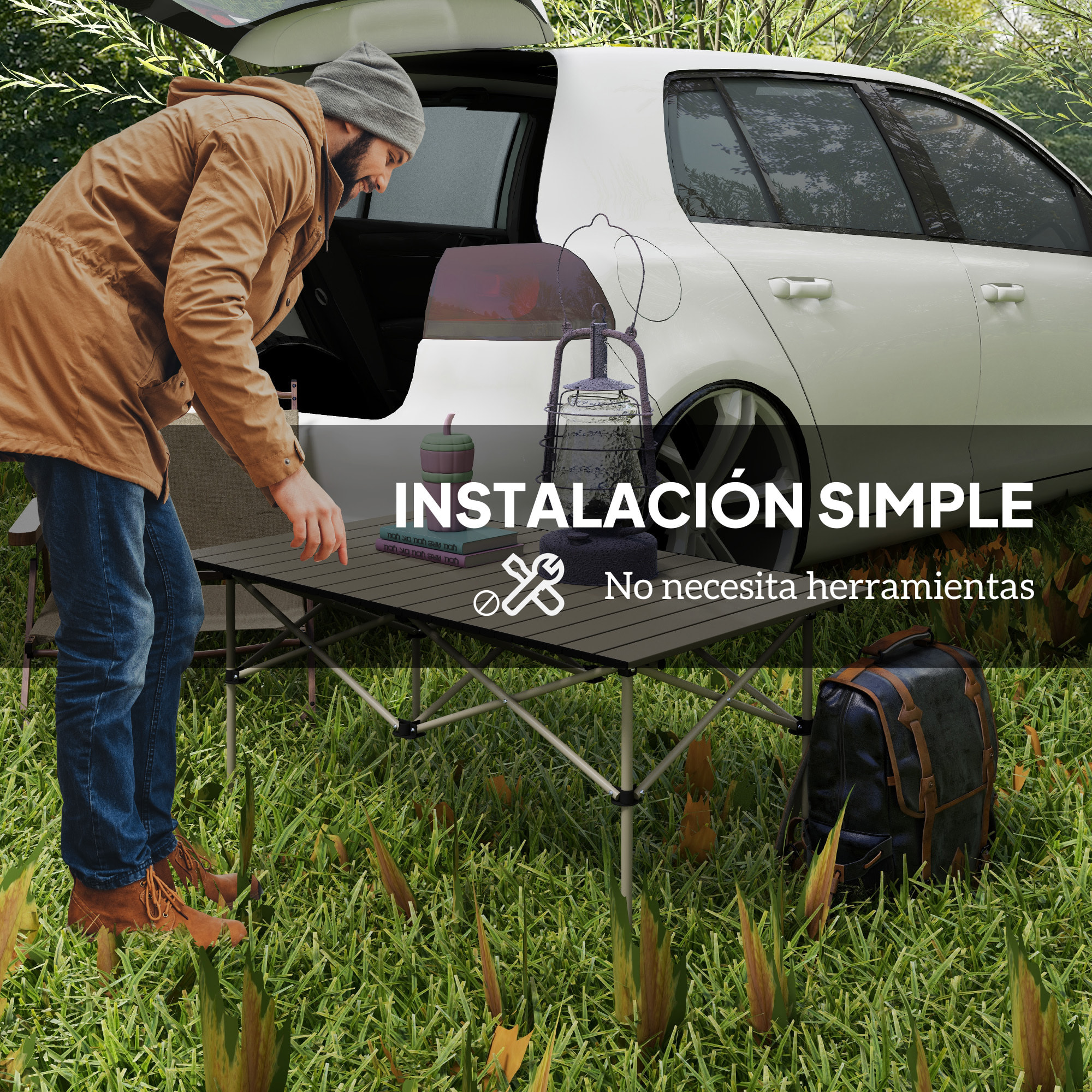 Mesa Plegable Camping de Aluminio 95x55x50 cm con Tapa Enrollable y Bolsa de Transporte Mesa de Picnic Portátil Ligera para Acampar Senderismo Playa Caqui