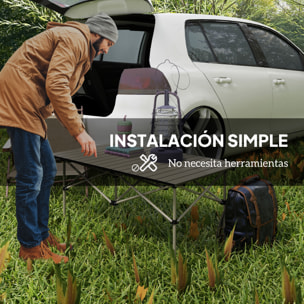 Mesa Plegable Camping de Aluminio 95x55x50 cm con Tapa Enrollable y Bolsa de Transporte Mesa de Picnic Portátil Ligera para Acampar Senderismo Playa Caqui