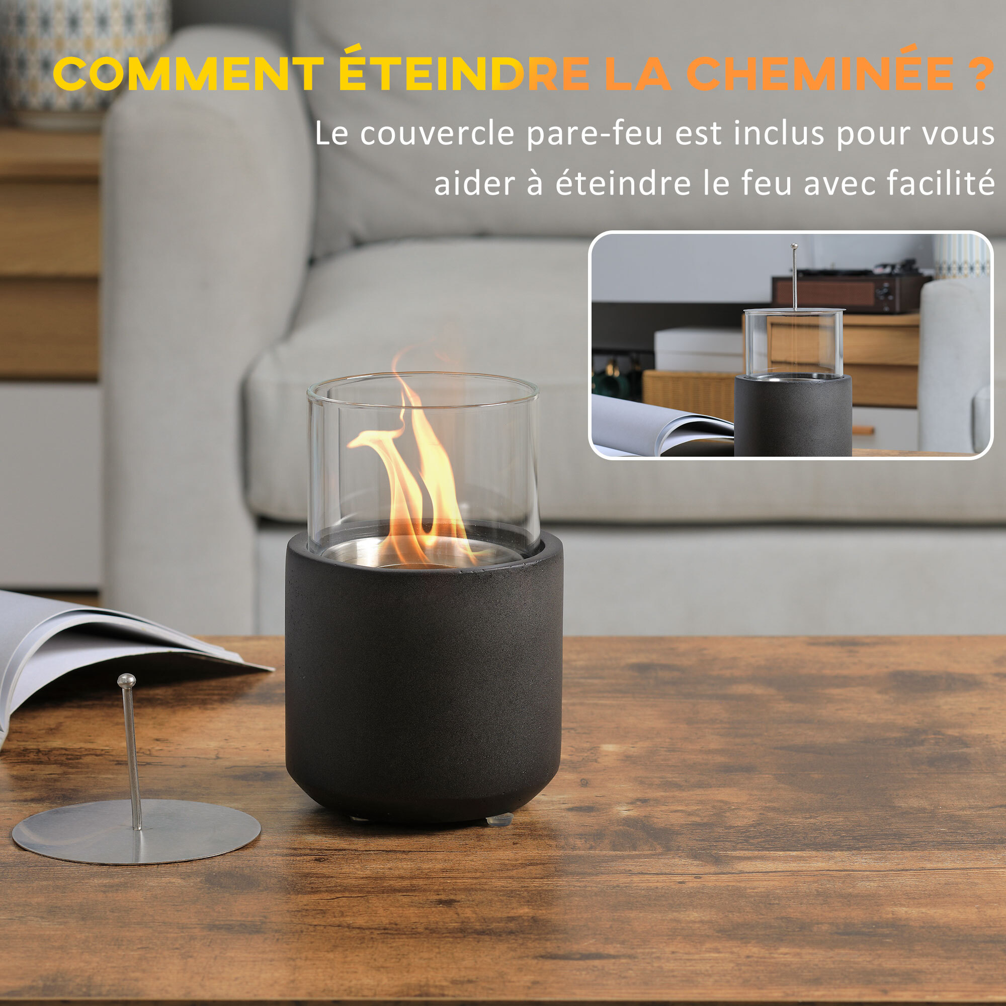 Cheminée portable à poser bioéthanol avec réservoir 0,4 L couverture 18 m² - design vase - dim. 12L x 12l x 19H cm