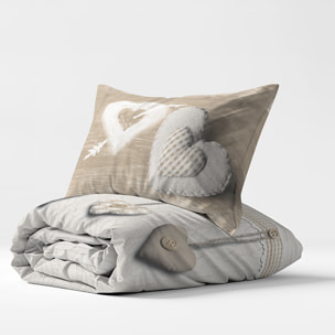 Parure copripiumino cuore appeso beige 100% cotone