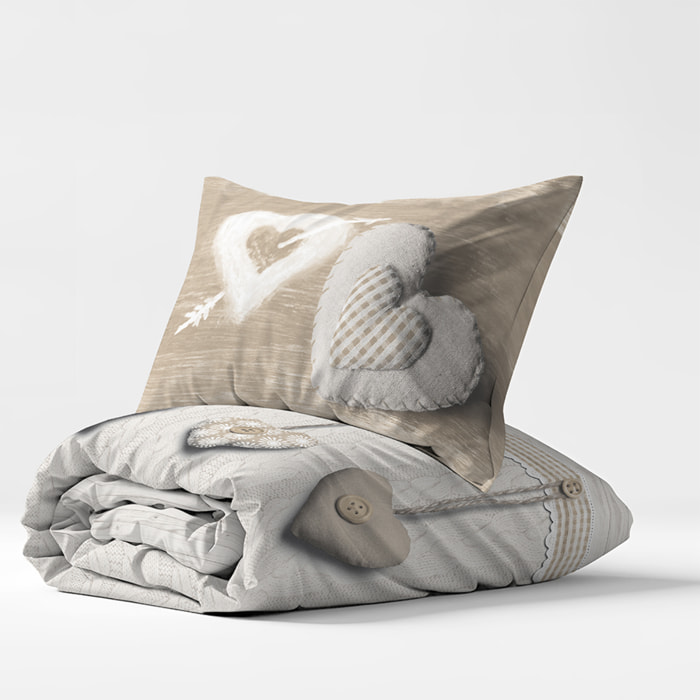 Parure copripiumino cuore appeso beige 100% cotone