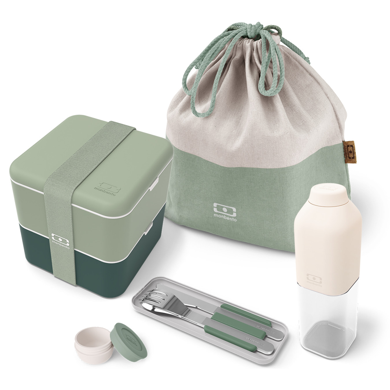 Set complet lunch box 1,7L Vert Bicolor + Accessoires repas nomade