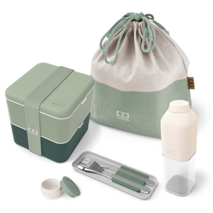 Set complet lunch box 1,7L Vert Bicolor + Accessoires repas nomade