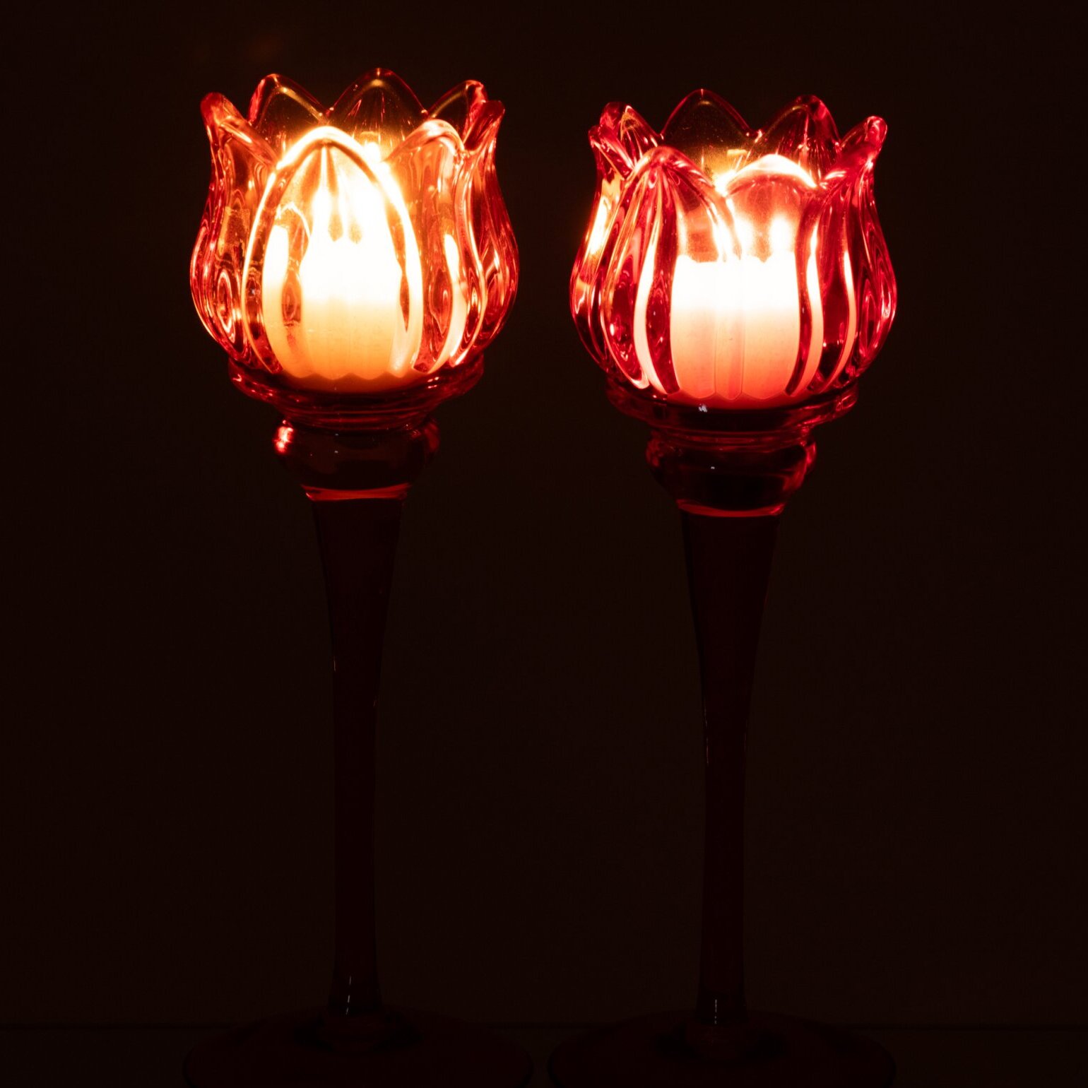 J-Line photophore sur base tulipe - verre - orange/fuchsia - large - assortiment de 2
