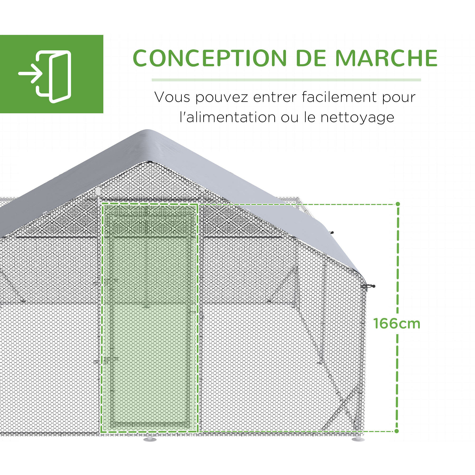 Enclos poulailler chenil 12 m² - parc grillagé dim 4L x 3l x 1,95H m - espace couvert - acier galvanisé