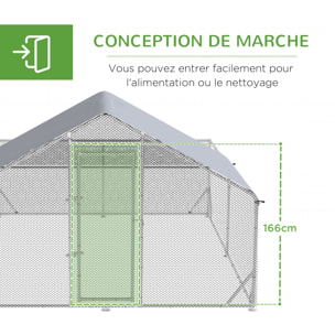 Enclos poulailler chenil 12 m² - parc grillagé dim 4L x 3l x 1,95H m - espace couvert - acier galvanisé