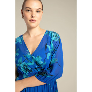 Elena Mirò - Vestido floral largo - Azul aciano