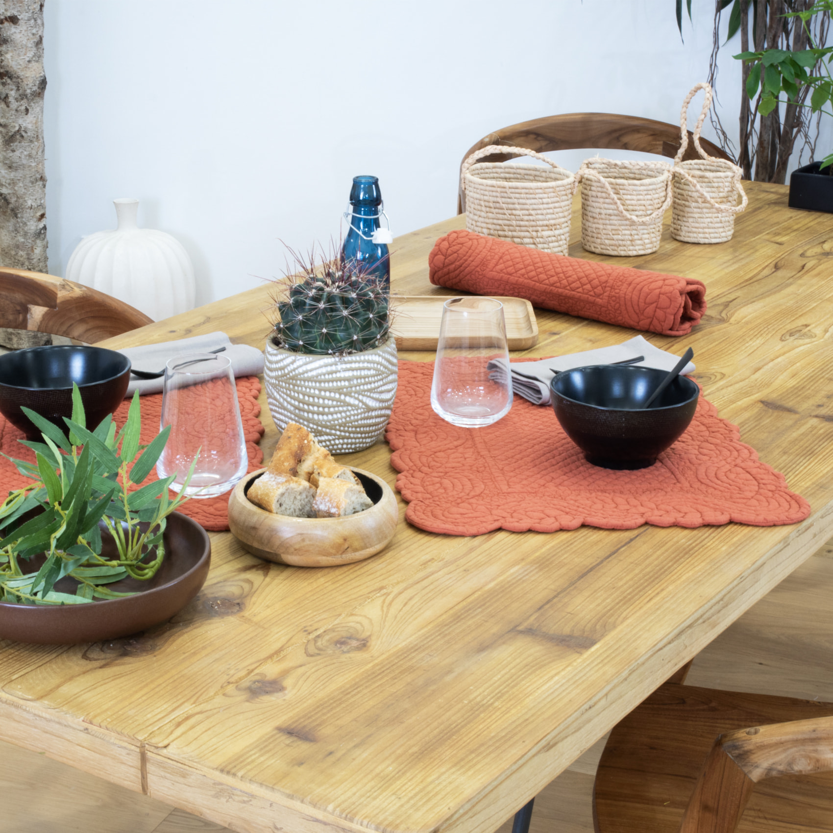 Set de table morphée coton matelassé - Brique