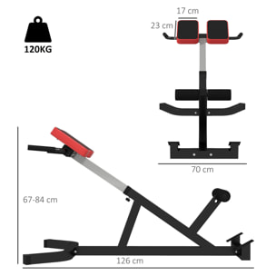 SPORTNOW Silla Romana Ajustable, Banco para Hiperextensiones Multifuncional, Altura y Respaldo Regulables, Carga 120 kg, Multifunción para Entrenamiento de Abdominales y Espalda en Casa