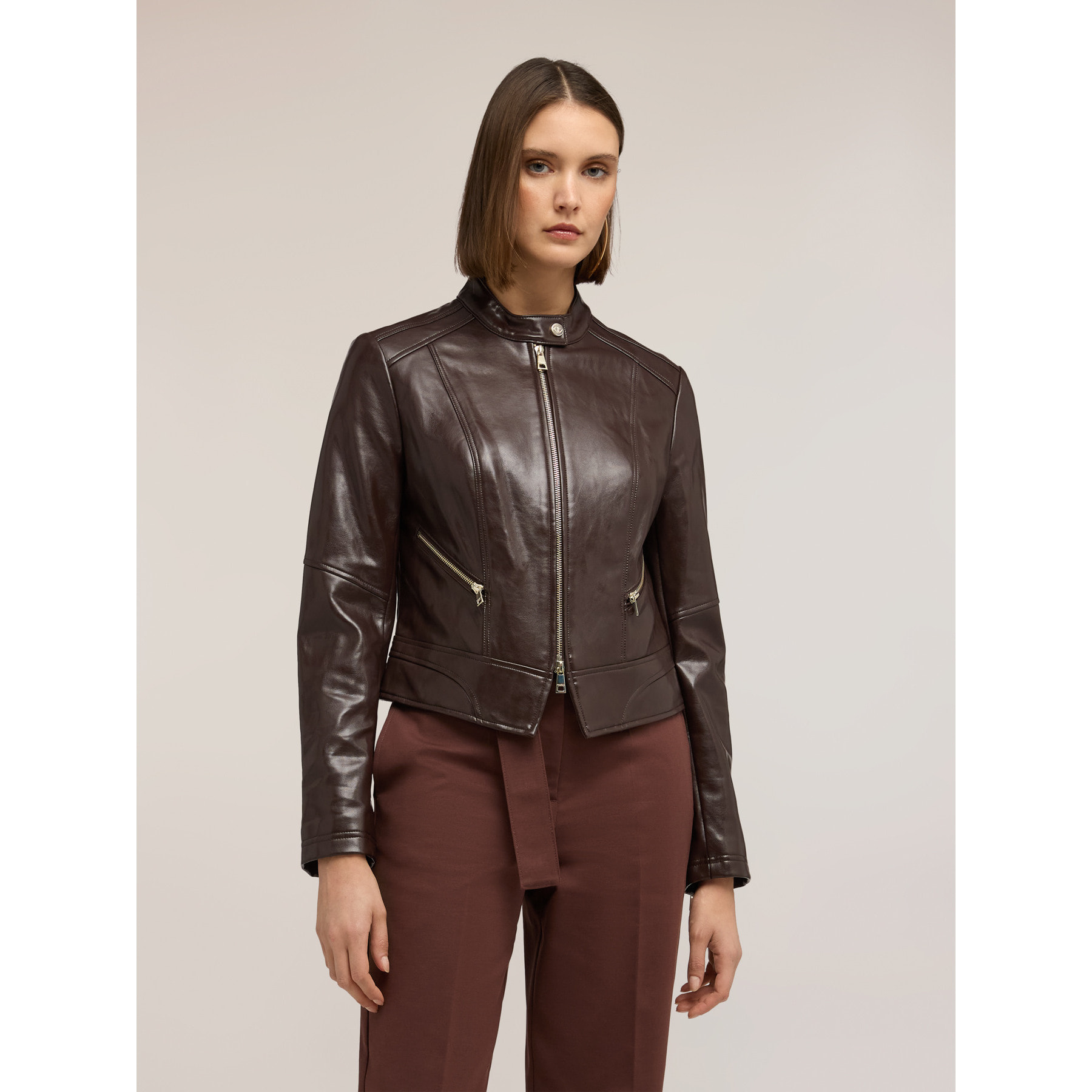 Motivi - Giubbotto con zip e collo alla coreana - Marrone