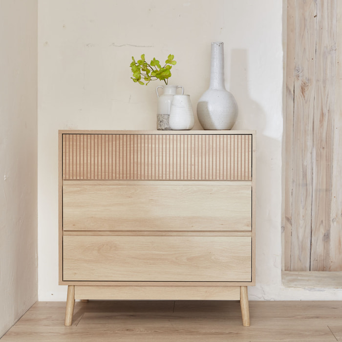 Commode décor bois 3 tiroirs LINEAR