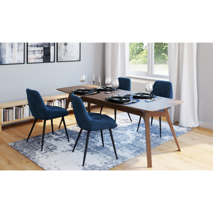 Chaises Olivia velours bleu pieds métal - lot de 4