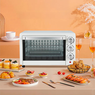 Horno eléctrico de sobremesa con 22 litros de capacidad. Panel de control mecánico y 1000W de potencia.
