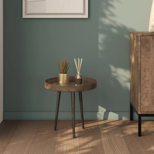 Table d'appoint ronde en bois de manguier foncé D40 cm - Palak
