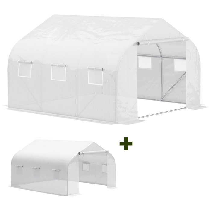 Conjunto de Invernadero de Túnel y Cubierta de Repuesto con Puerta y 6 Ventanas Enrollables Anti-UV para Cultivos Plantas Flores 3,5x3x2 m Blanco