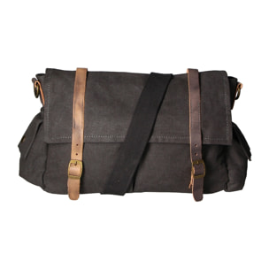 Borsa a spalla unisex - Modello Mina - Canvas e vera pelle - 24.0 x 34.0 x 10.0 cm
