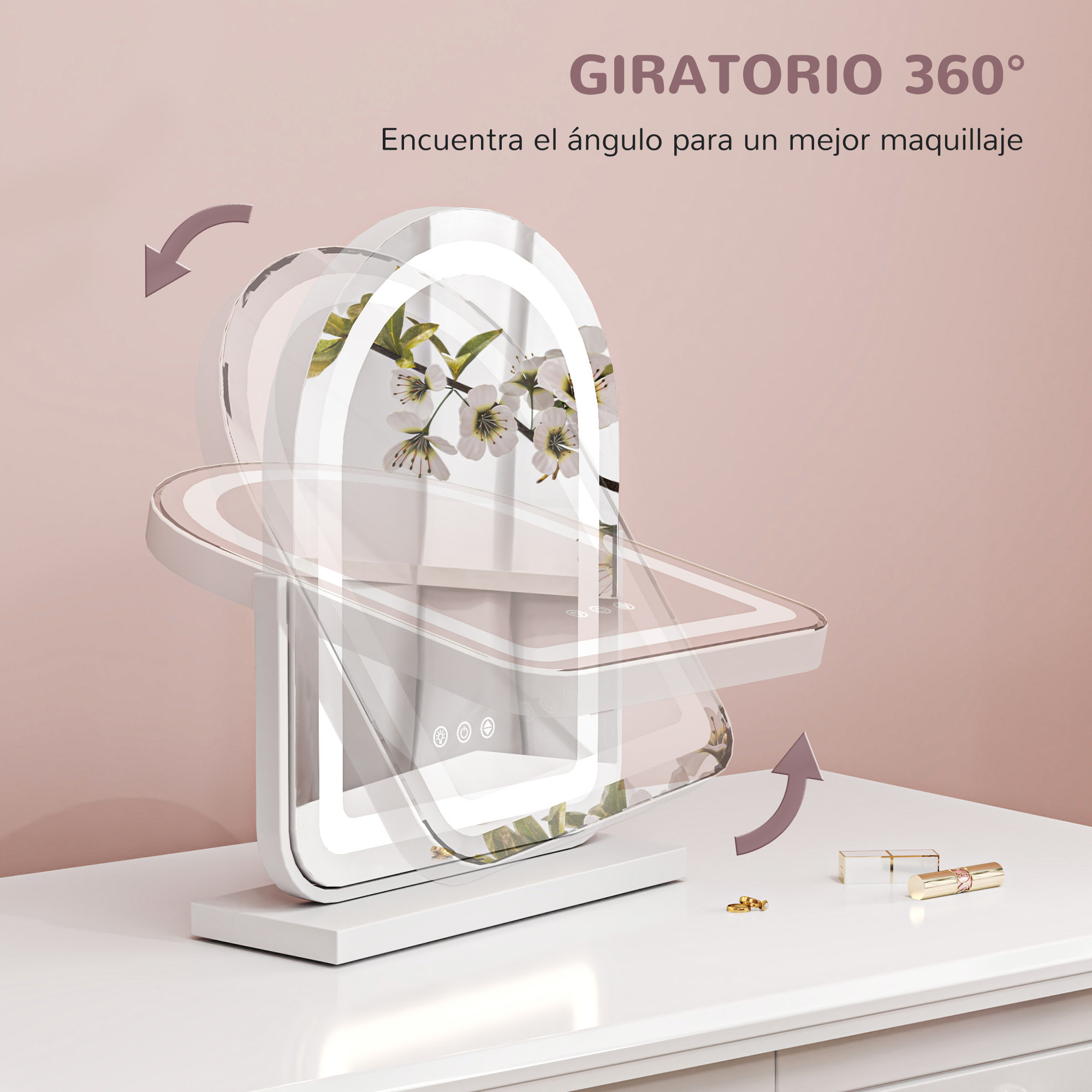Espejo Maquillaje con Luz LED Espejo Tocador Giratorio con 3 Modos de Iluminación Ajustables Interruptor Táctil Rotación Regulable de 360° y Función de Memoria Blanco